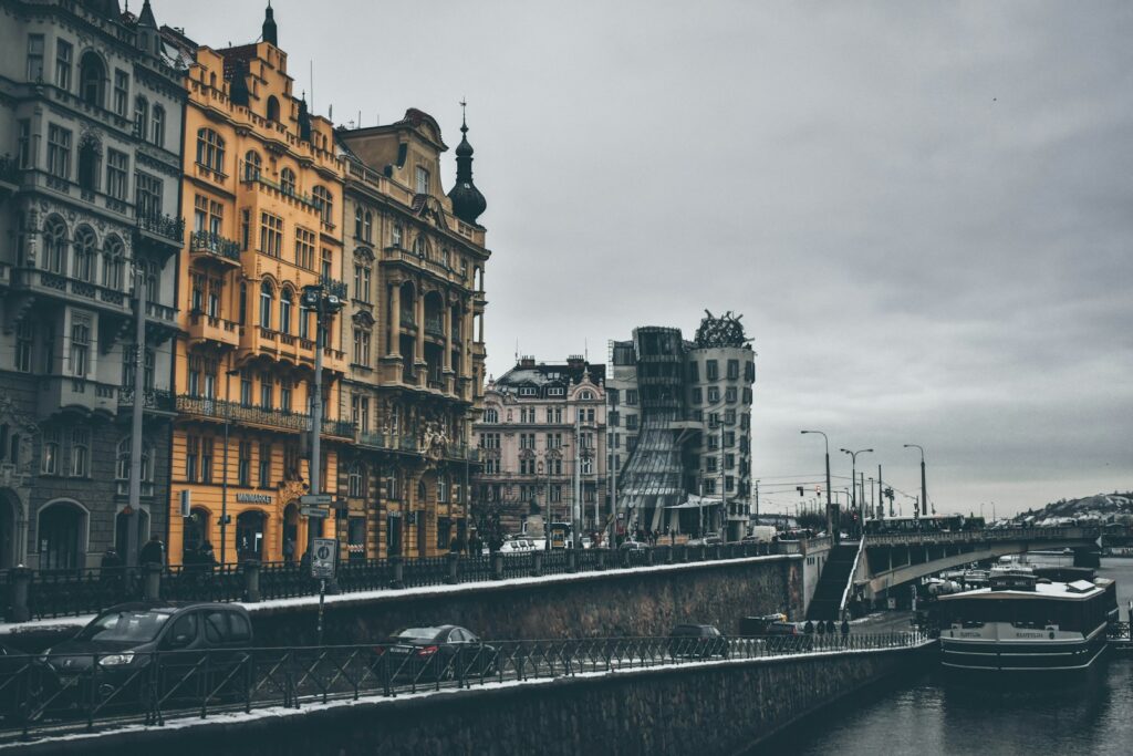 brown painted city building